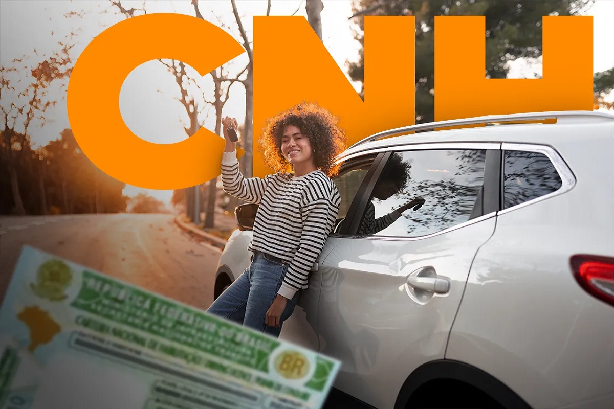 Mais de 10 mil brasileiros tiram primeira CNH com o novo modelo; veja como funciona 6 Mulher sorrindo segura chave do carro próximo a veículo branco com CNH em destaque no primeiro plano.