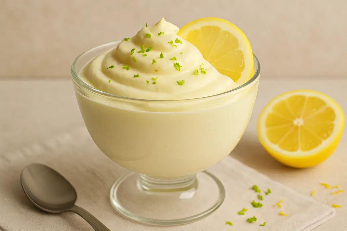 O Mousse de Limão mais fácil do mundo: apenas 3 ingredientes e fica pronto em 5 minutos 6 Taça de mousse de limão decorada com raspas e fatia de limão