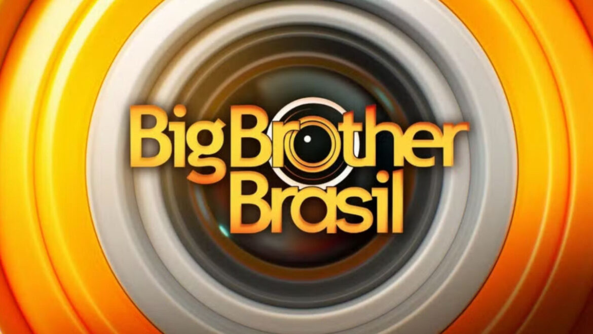 Logotipo do Big Brother Brasil centralizado sobre círculos concêntricos em tons de laranja