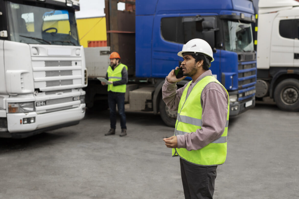 Frota de caminhões coloridos trafega em estrada ampla sob céu azul, refletindo crescimento do setor