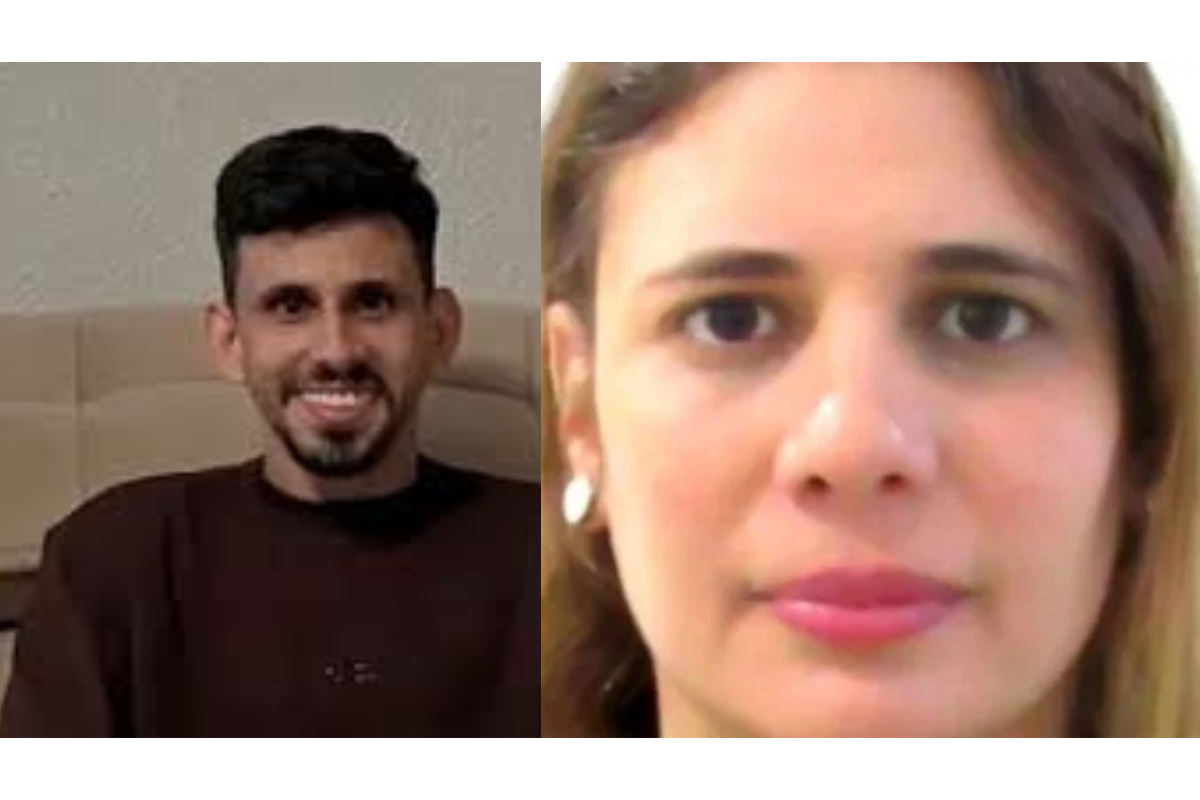 Professora morta a facadas por aluno em faculdade: veja o que se sabe sobre o caso 6 Montagem com a imagem de João Cândido da Costa Junior (à esquerda), com barba e cabelo escuro, e Juliana Santiago (à direita), em um close do rosto.