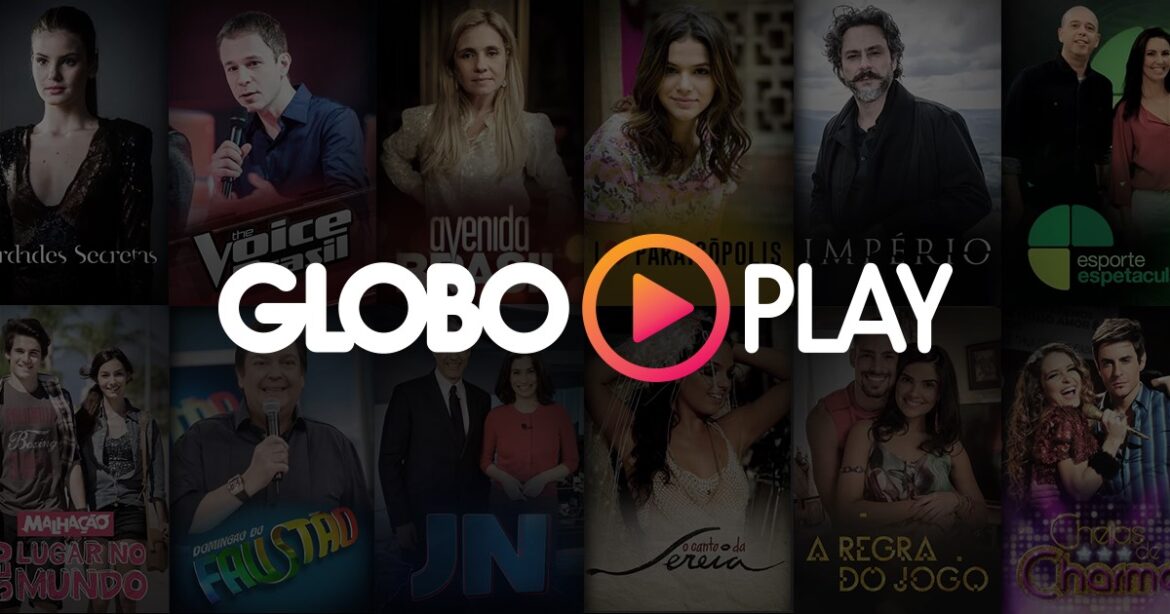 Telas de novelas famosas e logo Globoplay destacado sobre fundo escuro