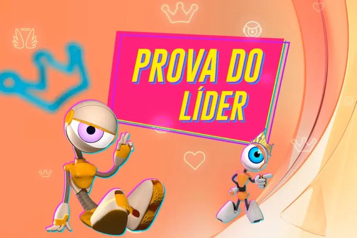 Personagens ilustrativos da Prova do Líder no BBB 26 em fundo laranja com destaque para o letreiro da dinâmica