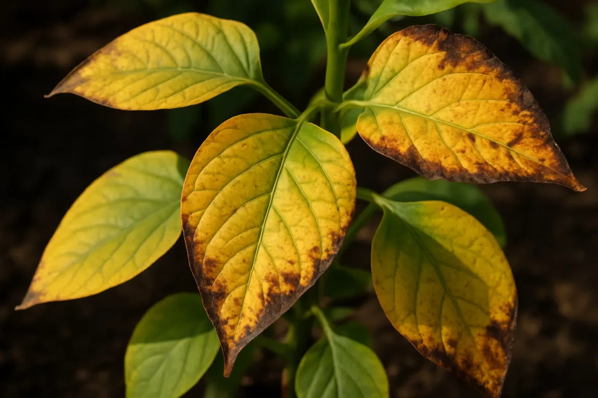 Planta morrendo? O sinal nas folhas que mostra que você está cometendo o erro mais comum de todos 6 Folhas amareladas com bordas marrons em uma planta