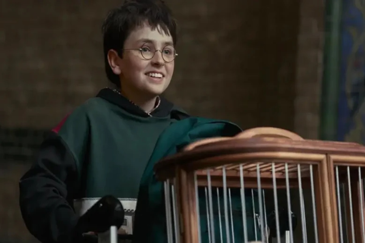 Prepare-se para a nostalgia: Saiu primeiro teaser da nova série de Harry Potter 6 Estudante bruxo animado com gaiola, início de jornada em Harry Potter e a Pedra Filosofal