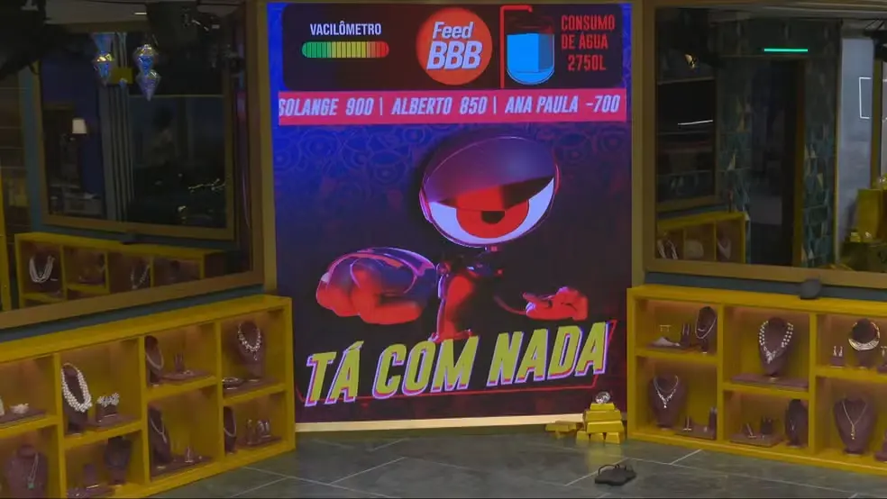 BBB 26: Todos os participantes vão para o "Tá com nada" após Jonas Sulzbach perder estalecas 6 Cartaz do Tá Com Nada no BBB 26, mostrando a situação dos participantes que estouraram o Vacilômetro.