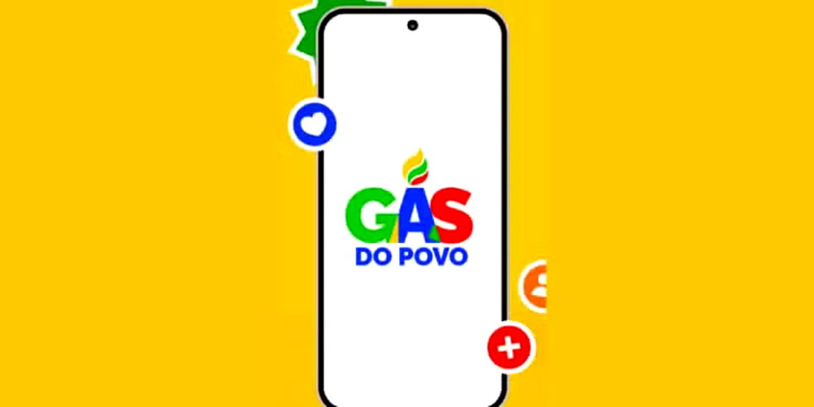 Smartphone com logotipo do programa Gás do Povo