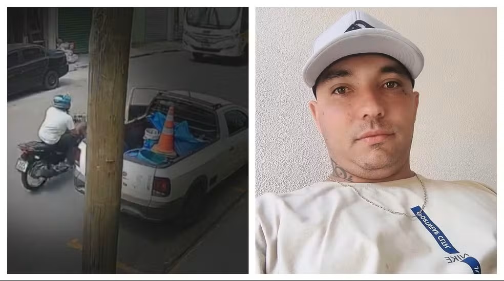 Acidente: motociclista perde a vida após colisão com porta de carro e atropelamento por ônibus escolar em Caieiras 6 Câmera de segurança registra acidente na Rua Luísa Rizo. Presente e foto de homem de boné branco e cordão