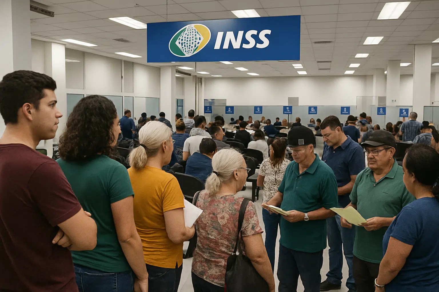 Mutirão do INSS vai realizar 13 mil perícias médicas neste final de semana 6 Fila de pessoas aguardando atendimento em agência do INSS