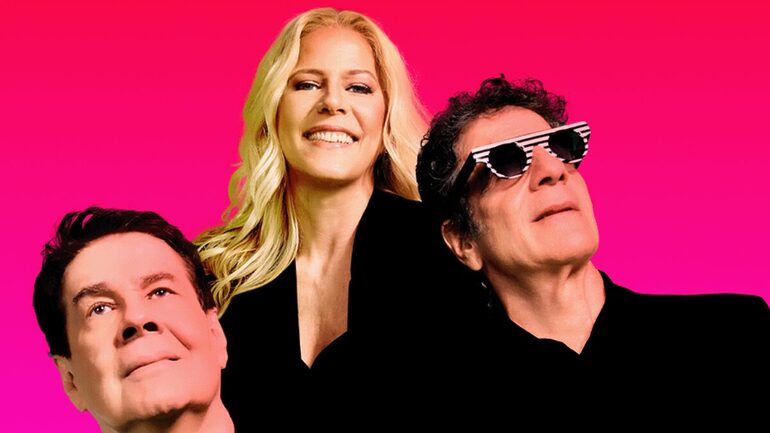 Kid Abelha volta aos palcos após 13 anos com turnê 'Eu tive um sonho' 6 Paula Toller, George Israel e Bruno Fortunato em foto promocional com fundo rosa magenta, todos vestidos de preto