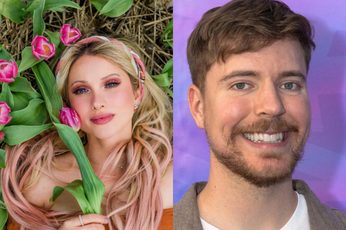 Brasileira abre processo contra empresa do MrBeast por assédio; entenda a situação 6 Montagem composta por duas fotos: à esquerda, Lorrayne Mavromatis deitada em um gramado com tulipas rosa; à direita, retrato de Jimmy Donaldson (MrBeast) sorrindo.