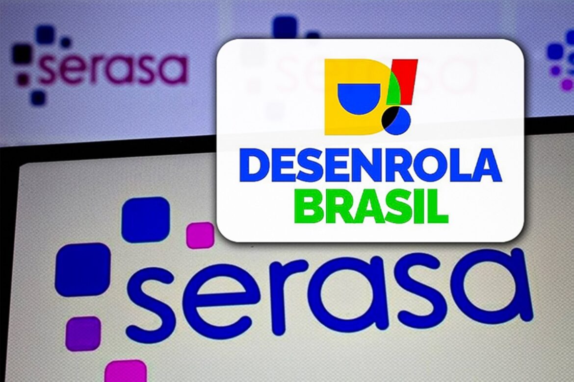 Logo do programa Desenrola Brasil sobre marca da Serasa em tela, representando parceria para renegociação de dívidas