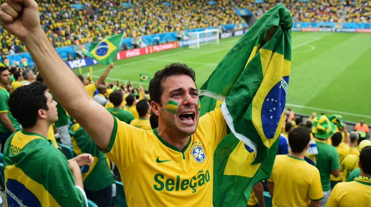 Seleção brasileira: conheça os 26 convocados para a Copa do Mundo 2026 6 Torcedor brasileiro emocionado segura a bandeira do Brasil em estádio