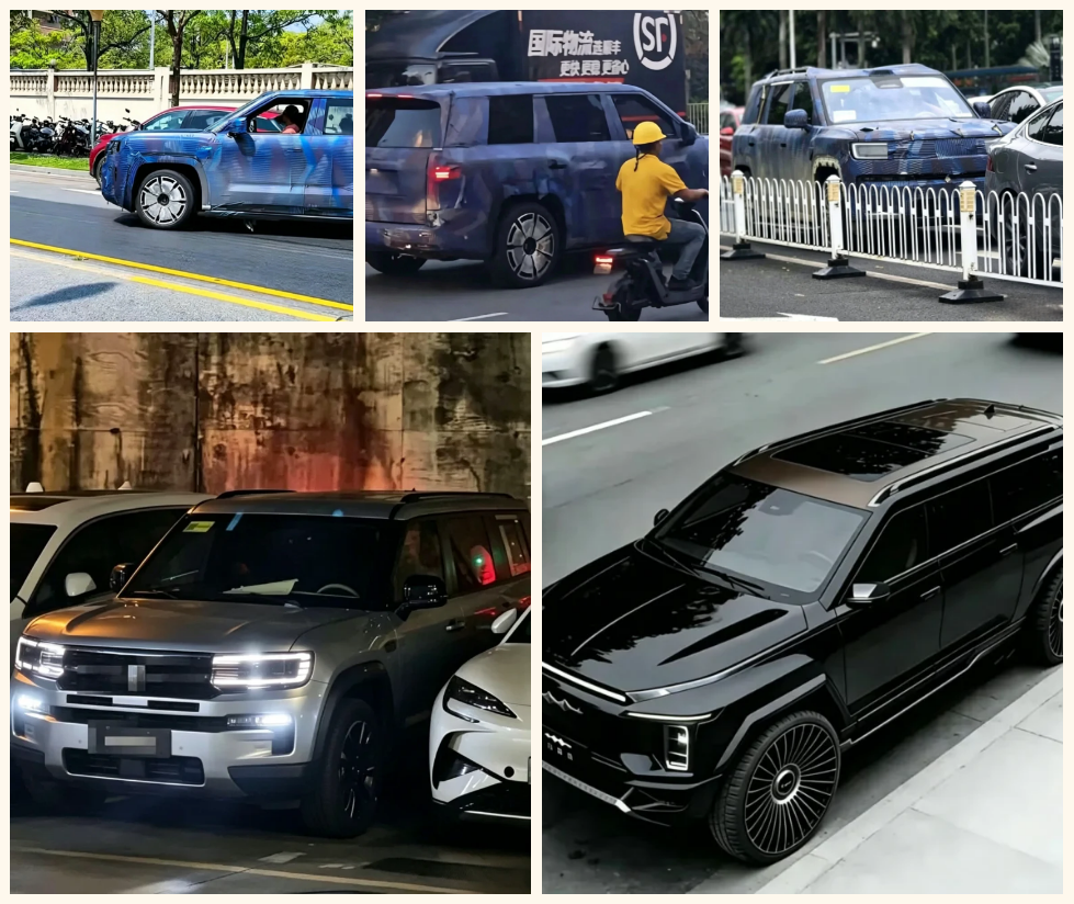 O SUV topo de linha BYD FCB Tai 9 foi apresentado na China com 5,3 metros de comprimento e carregamento ultrarrápido 6 SUV BYD FCB Tai 9 com 5,3 metros de comprimento flagrado em ruas chinesas com adesivos de camuflagem e rodas multiraios