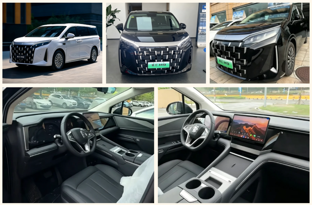 A van híbrida topo de linha BYD Linghui M9 chega às concessionárias na China antes do lançamento oficial 6 Minivan híbrida plug-in BYD Linghui M9 em versões branca e preta com interior premium de couro cinza e telas digitais