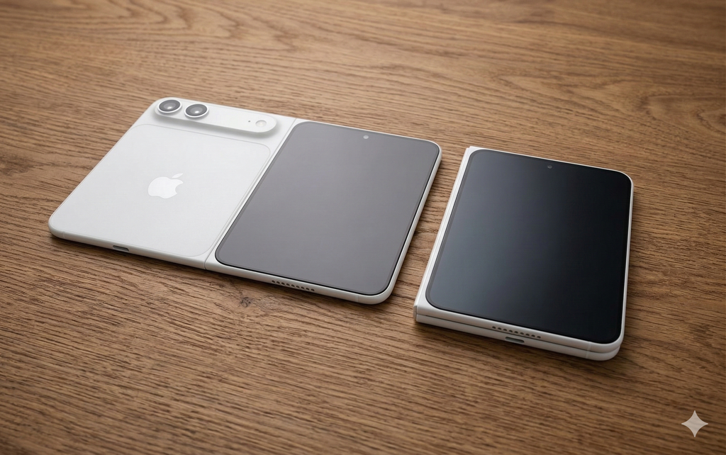 Apple terá iPhone dobrável: preço passa de US$ 2 mil e tela de 7,8 polegadas 6 Render do iPhone Fold aberto mostrando tela interna de 7,8 polegadas e design ultrafino de 4,5 mm em cor branca